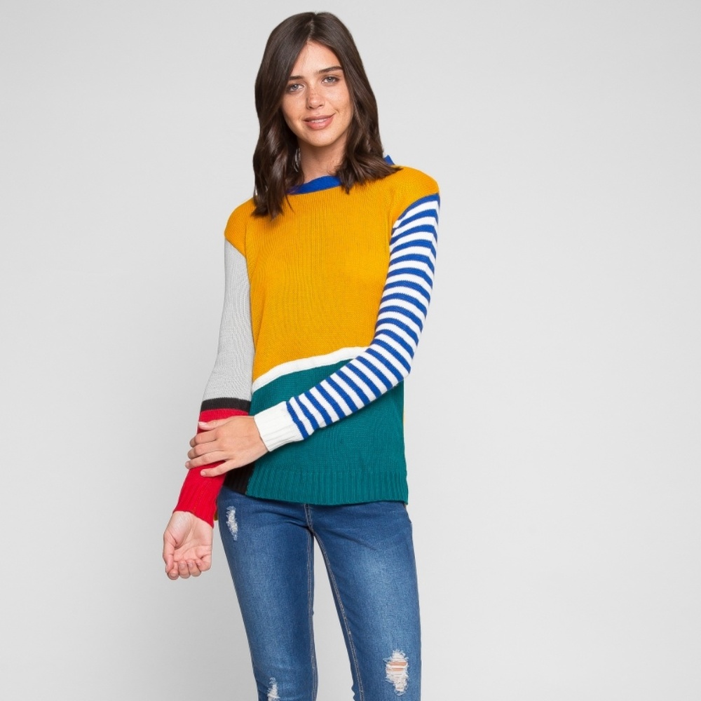 COLOR BLOCK KNIT SWEATER